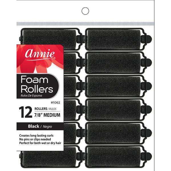 12 Annie Foam Rollers Black 7/8" Medium (12 Pack) 1062