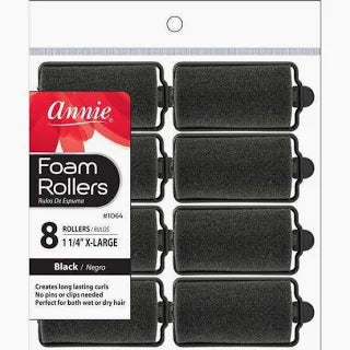 12 Annie Foam Rollers Black 1 1/4" XL Large (8 Pack) 1064